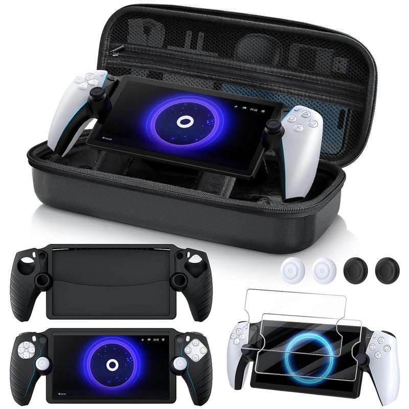 Kinwin 10 in 1 Accessories Bundle Compatible with PlayStation Portal, EVA Carrying Case for PS Portal with Silicone Protective Cover, 2 Pack Screen Protectors and 4 Thumb Grips for PS5 Portal Console - Image 1
